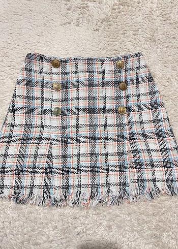 Kürk Detaylı Ekose Mini Etek