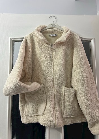 Bej Kadın Peluş Fermuarlı Ceket
