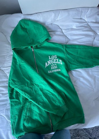 diğer Beden yeşil Renk Yeşil Kapüşonlu Baskılı Kadın Sweatshirt