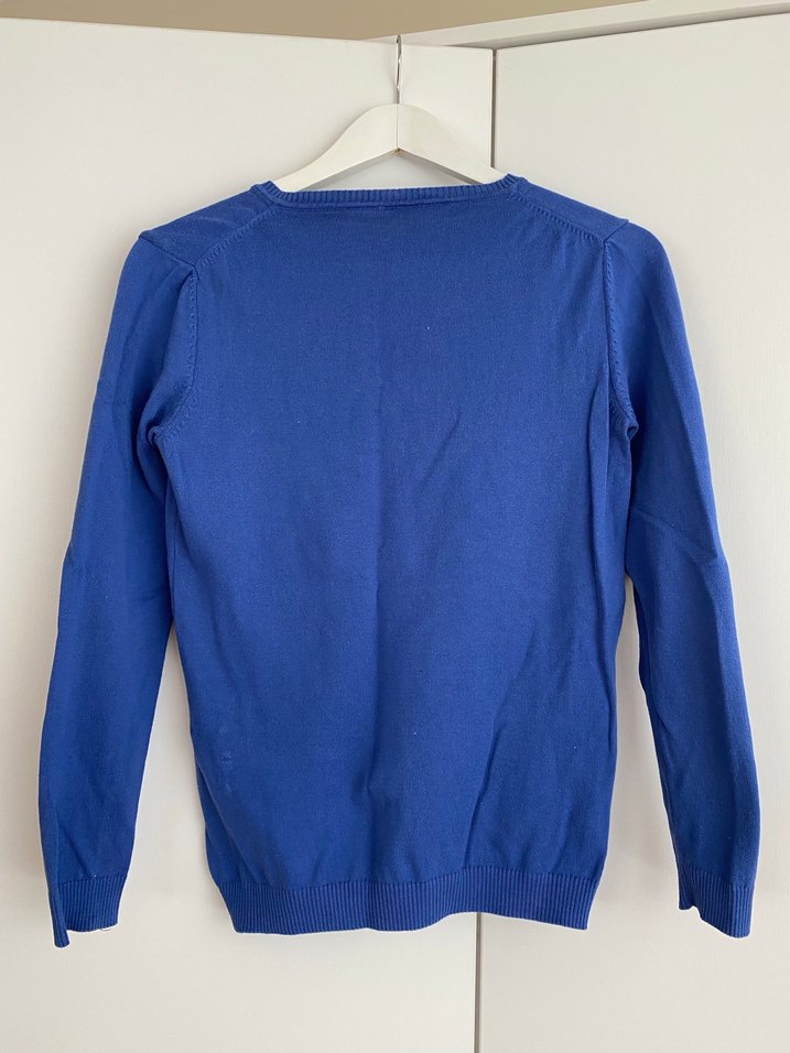 Mavi V Yaka Kadın Triko Kazak Polo - Görsel 2