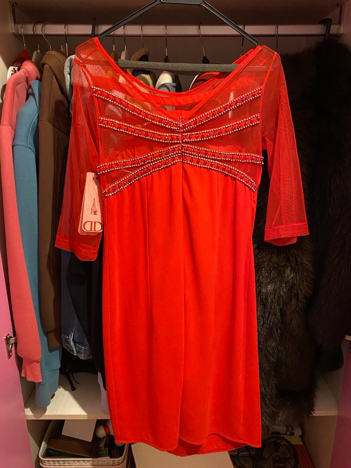 Kırmızı İşlemeli Midi Kadın Elbise - Görsel 3