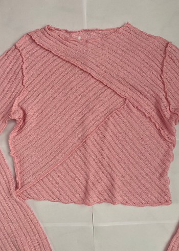 Pembe Örgü Kadın Crop Kazak