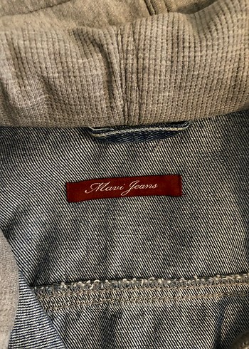 m Beden Kapüşonlu Gri Detaylı Kadın Denim Ceket