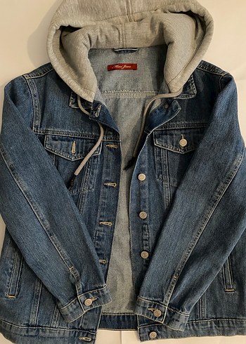 Kapüşonlu Gri Detaylı Kadın Denim Ceket
