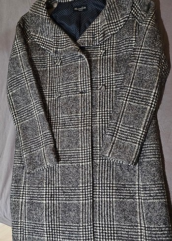 Massimo Dutti Dugmeli Gri Kareli Midi Kadin Palto