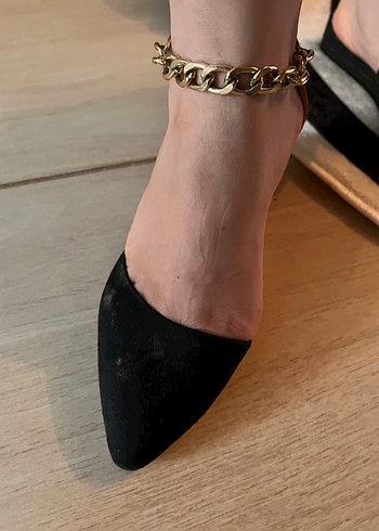 36 Beden siyah Renk Zincir Detaylı Siyah Süet Stiletto