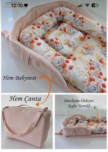 Beden Renk Pastel Renkli Baskılı Çocuk Uyku Seti babynest anne yanı