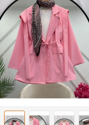 Pembe Kemerli Mini Kadın Blazer Ceket