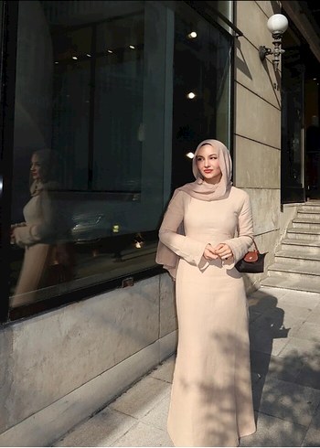 Suud Collection Bej Renkli Uzun Kollu Drapeli Kadın Elbise