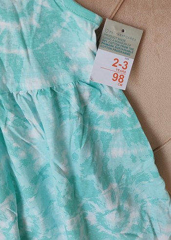 Kız Çocuk Turkuaz  Desenli  Elbise - Görsel 2