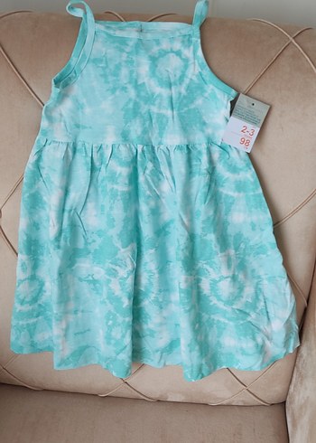 Kız Çocuk Turkuaz  Desenli  Elbise - Görsel 5