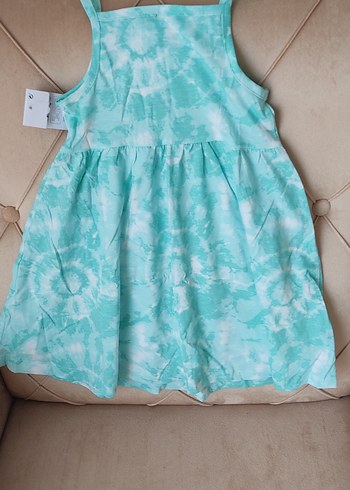 Kız Çocuk Turkuaz  Desenli  Elbise - Görsel 3