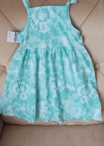 Kız Çocuk Turkuaz  Desenli  Elbise - Görsel 4