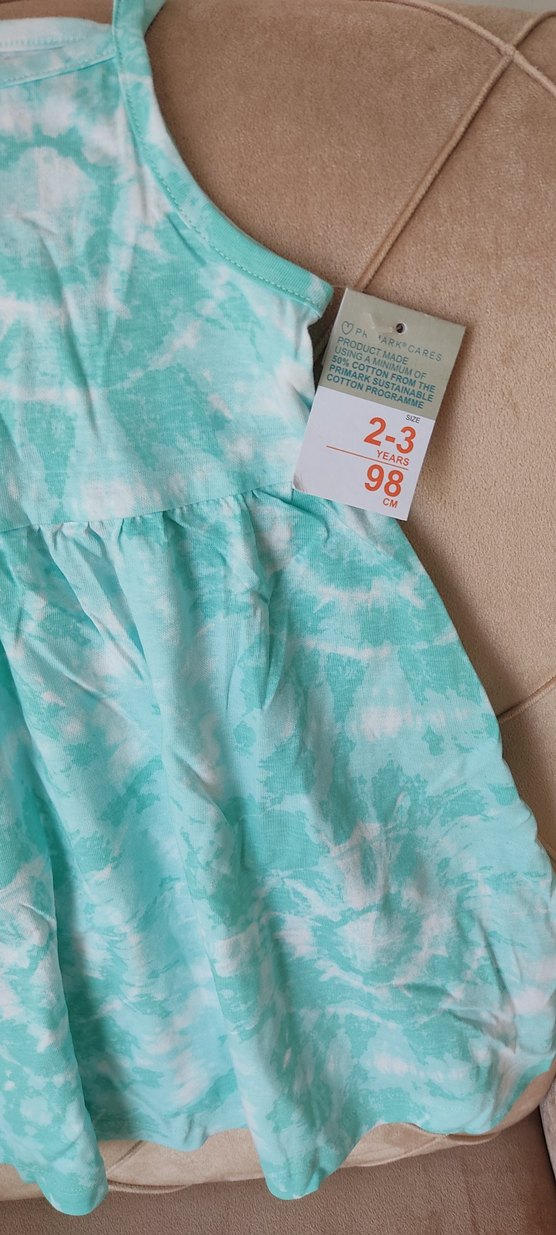 Kız Çocuk Turkuaz  Desenli  Elbise - Görsel 2