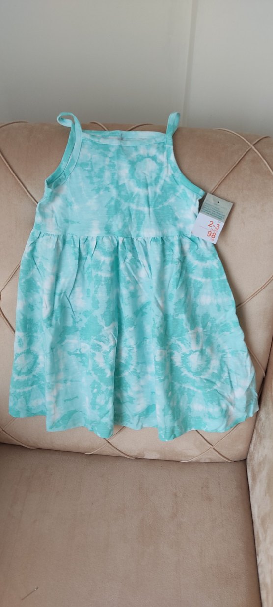 Kız Çocuk Turkuaz  Desenli  Elbise - Görsel 5