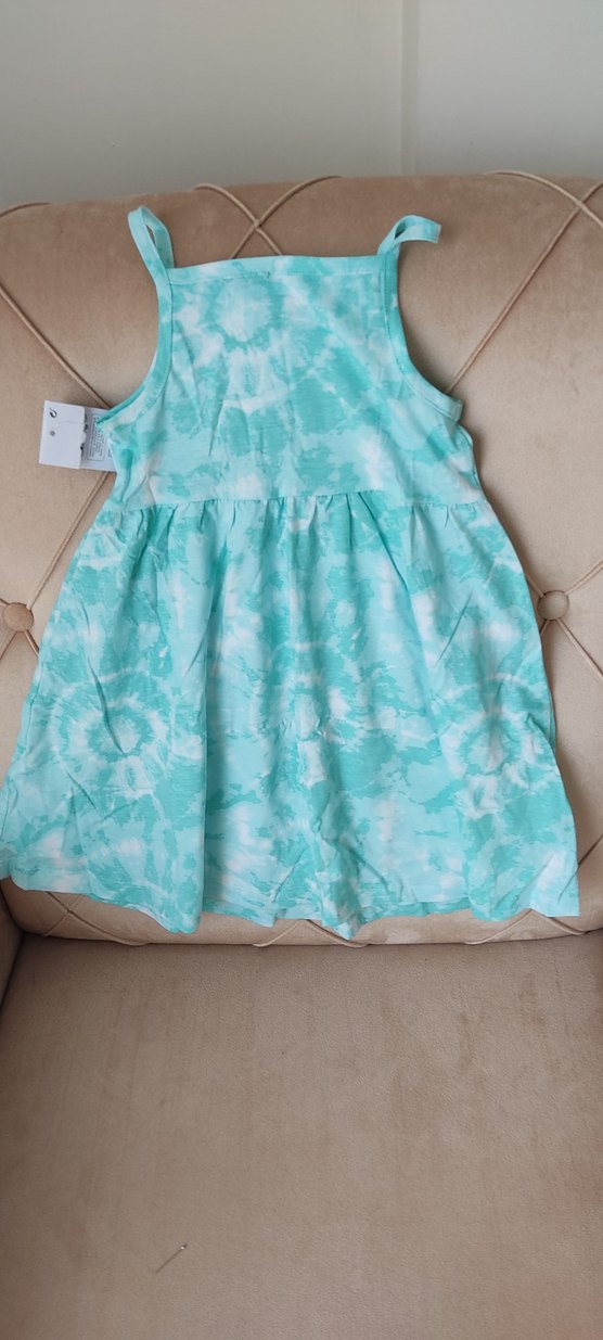 Kız Çocuk Turkuaz  Desenli  Elbise - Görsel 3