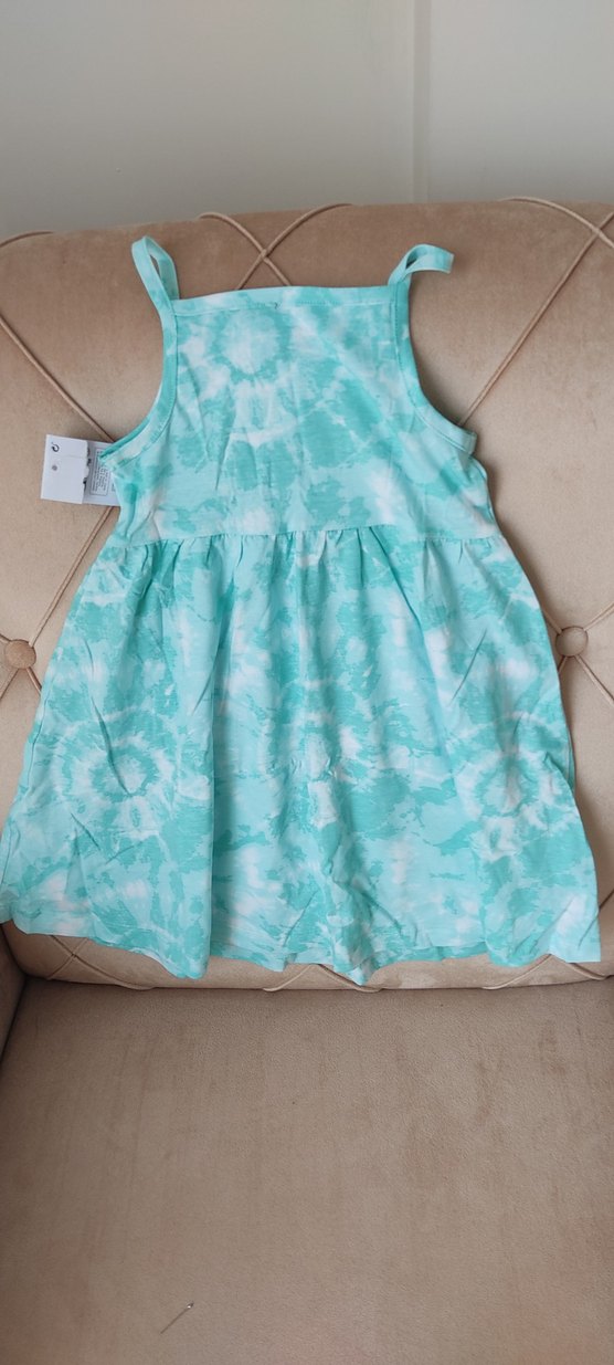 Kız Çocuk Turkuaz  Desenli  Elbise - Görsel 4