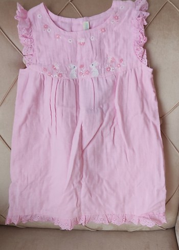 Kız Çocuk Pembe pamuklu Dantel Detaylı Elbise - Görsel 3