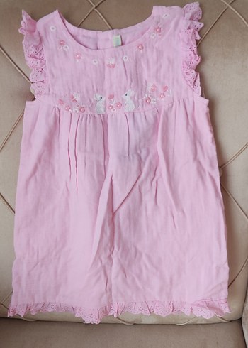 Kız Çocuk Pembe pamuklu Dantel Detaylı Elbise - Görsel 2