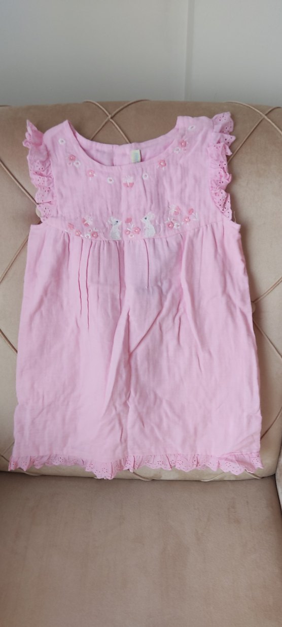 Kız Çocuk Pembe pamuklu Dantel Detaylı Elbise - Görsel 3