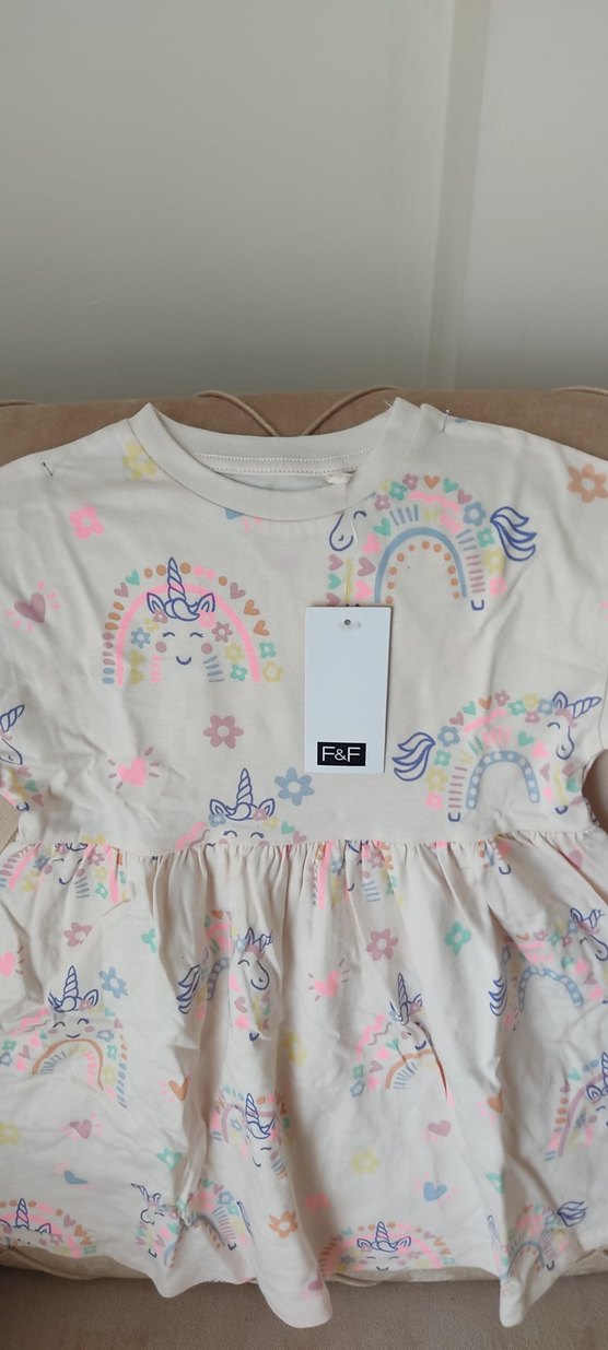 F&F Çok Renkli Kız Çocuk Kısa Kollu Elbise - Görsel 5