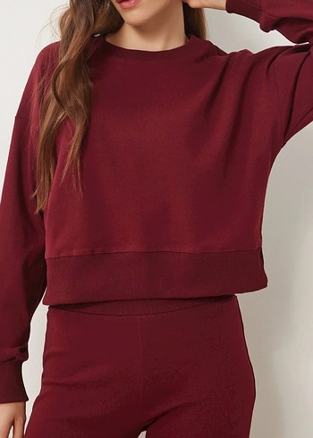 Bershka Bisiklet Yaka Alt üst Takım Bordo