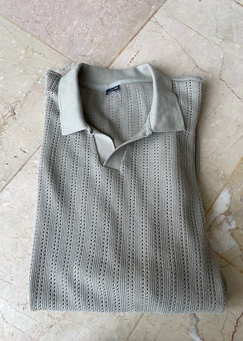 Gri Örgü Kolsuz Erkek Polo Tişört