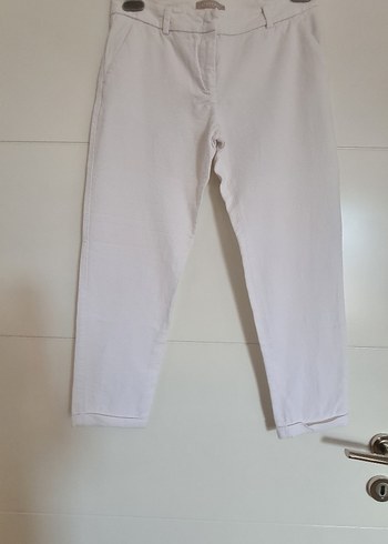 Stefanel Beyaz Kadın Keten Kumaş Pantolon