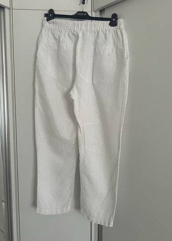 Kadın Beyaz Keten Midi Pantolon - Görsel 3