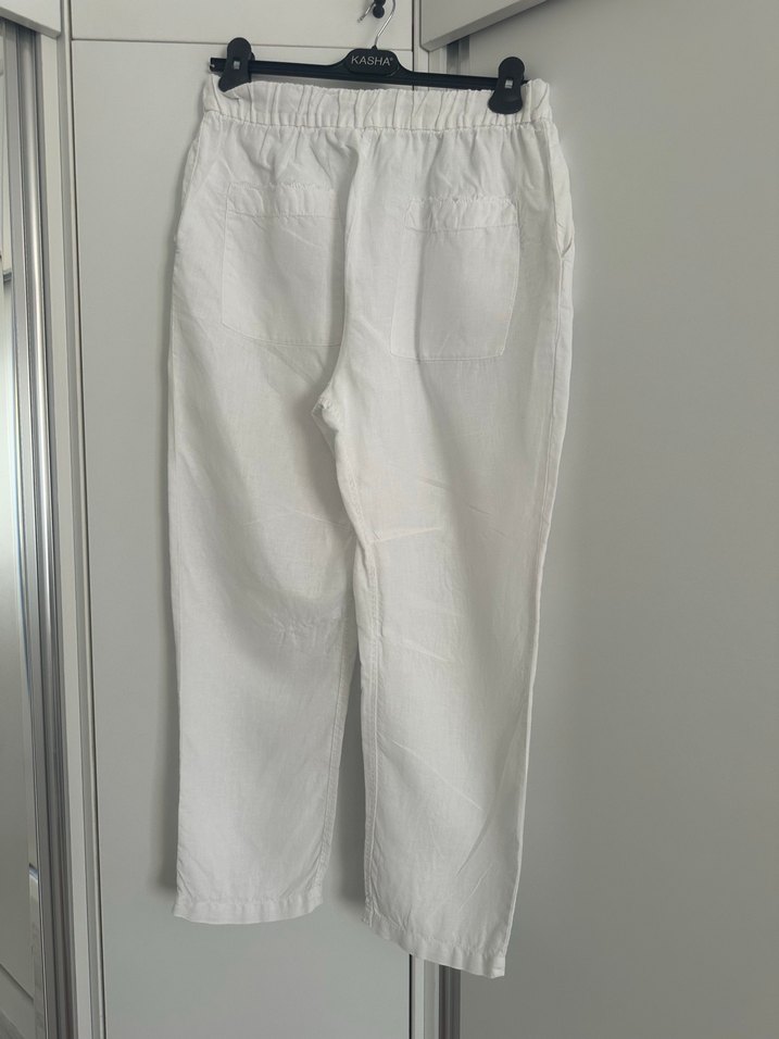 Kadın Beyaz Keten Midi Pantolon - Görsel 3