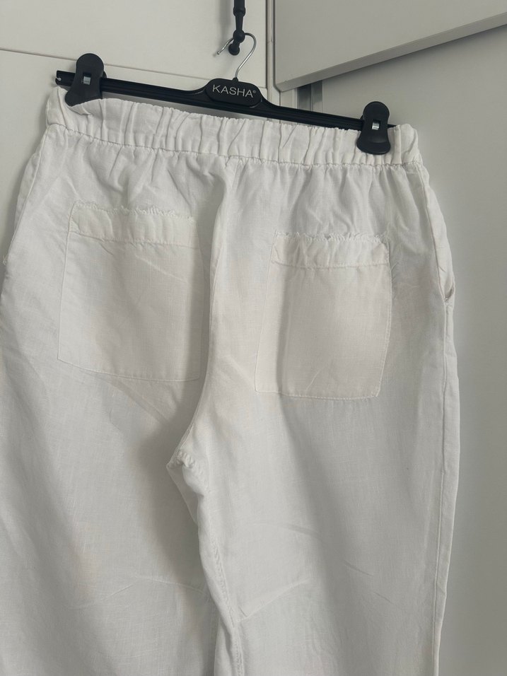 Kadın Beyaz Keten Midi Pantolon - Görsel 4