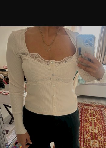 Zara Bej Düğmeli V Yaka Triko Kadın Bluz - Görsel 4