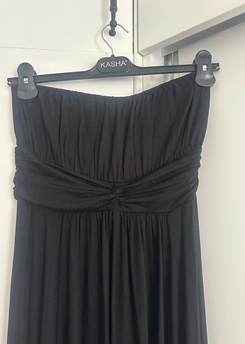 Siyah Drapeli Uzun Straplez Kadın Elbise - Görsel 2