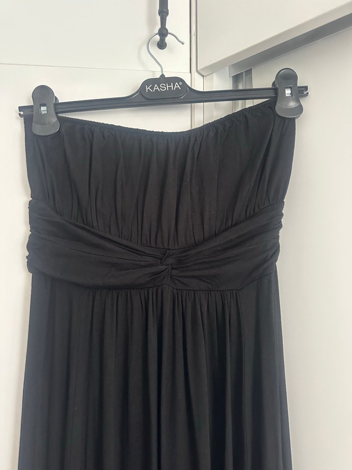 Siyah Drapeli Uzun Straplez Kadın Elbise - Görsel 2