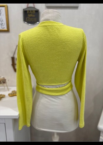 Zara neon Sarı Örgü Mini Kadın Kazak - Görsel 3