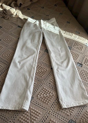 Bej MNG Düğmeli Rahat Kesim Kadın Kot Pantolon - Görsel 3