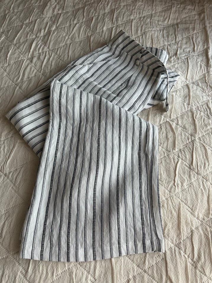 Zara Kadın Beyaz Çizgili Keten Pilili Pantolon - Görsel 4