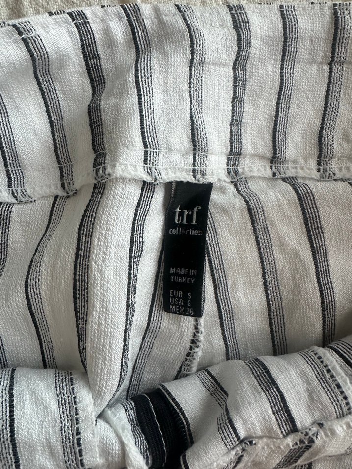 Zara Kadın Beyaz Çizgili Keten Pilili Pantolon - Görsel 3