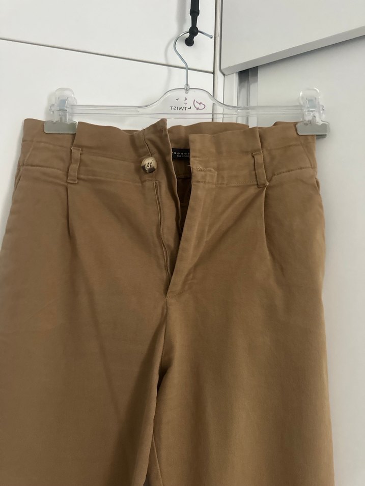 Kemerli Bej Süet gibi Kumaş Kadın Pantolon - Görsel 2