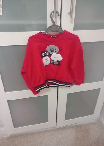 Kız Çocuk Kırmızı Baskılı Sweatshirt