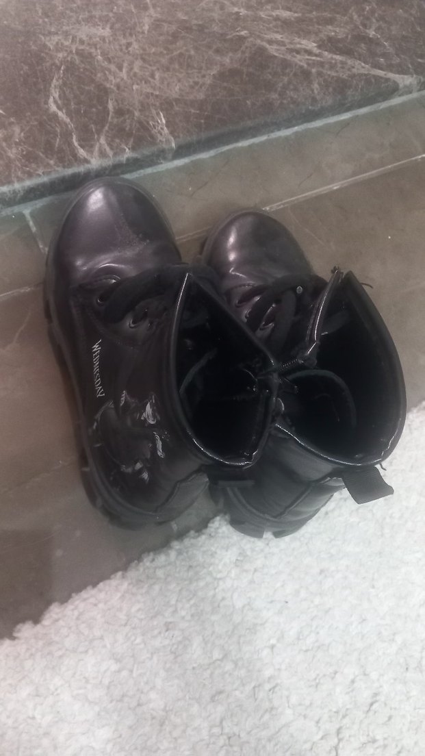 Parlak Siyah Kadın Lastik Goth Dolgu Topuk Bot - Görsel 2