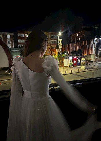 Beyaz Drapeli Straplez Uzun Abiye - Görsel 3