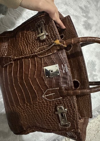 Kahverengi Deri Yılan Desenli Kadın Çanta - Görsel 2
