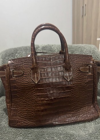 Kahverengi Deri Yılan Desenli Kadın Çanta - Görsel 4