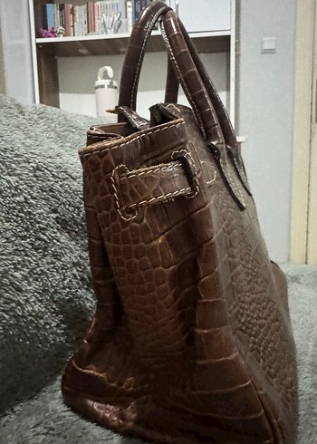 Kahverengi Deri Yılan Desenli Kadın Çanta - Görsel 5