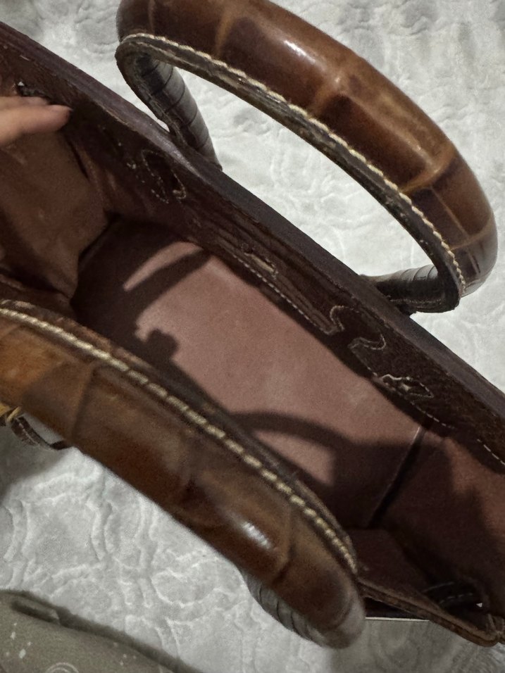 Kahverengi Deri Yılan Desenli Kadın Çanta - Görsel 3