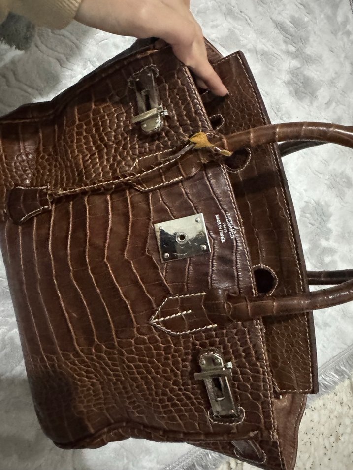 Kahverengi Deri Yılan Desenli Kadın Çanta - Görsel 2