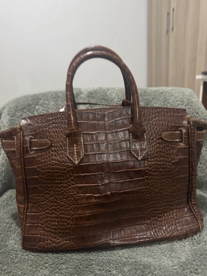 Kahverengi Deri Yılan Desenli Kadın Çanta - Görsel 4