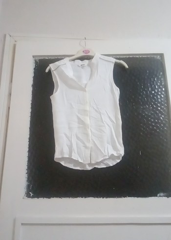 Beyaz Kolsuz V Yaka Keten Bluz - Görsel 2