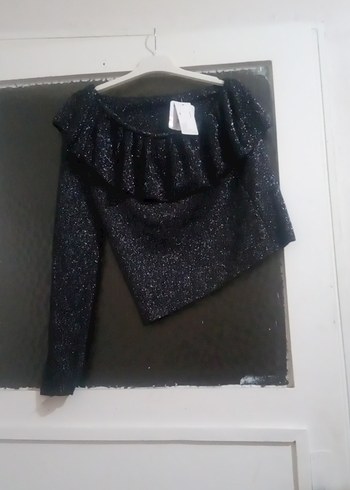 Uzun Kollu Siyah Fırfırlı Mini Bluz - Görsel 2